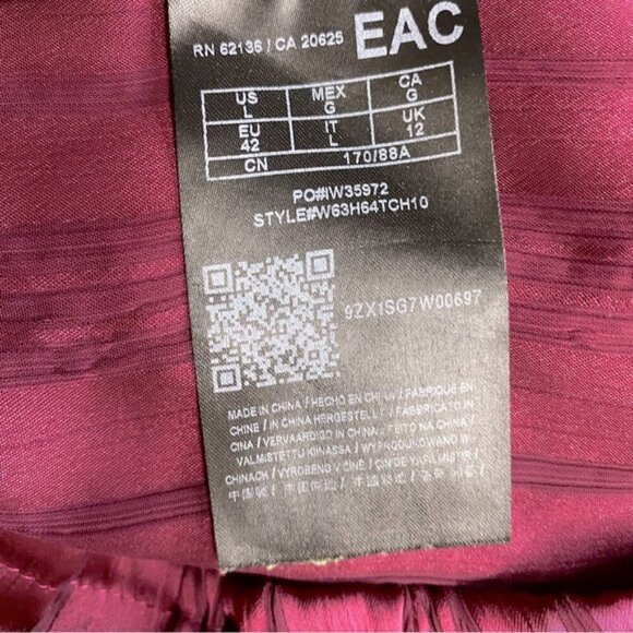 Guess Burgundy Satiny Semi Sheer Striped Faux Wrap Blouse W Neck Tie L - Picture 4 of 16